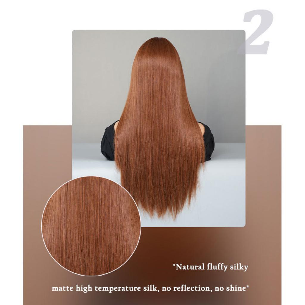 Women's Simulation Wig 70cm Hair Caramel Wig Long Straight Wig Full Headgear Rose Hair Net Headdress Beauty Decoration Wig