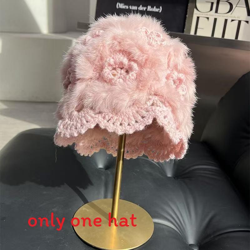 Cartoon Style Wool Beanie With Plush Fur Material And Adjustable Fit For Casual Wear