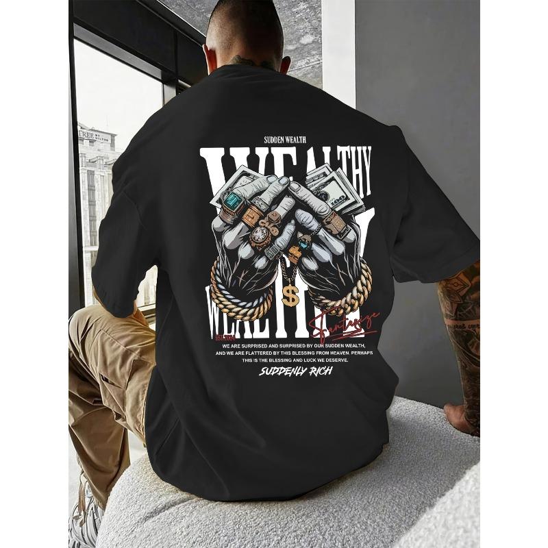 

Європейські розміри Чоловіча повсякденна футболка з коротким рукавом з принтом рук та прикрас - Літня футболка з круглим вирізом 4XL чорний