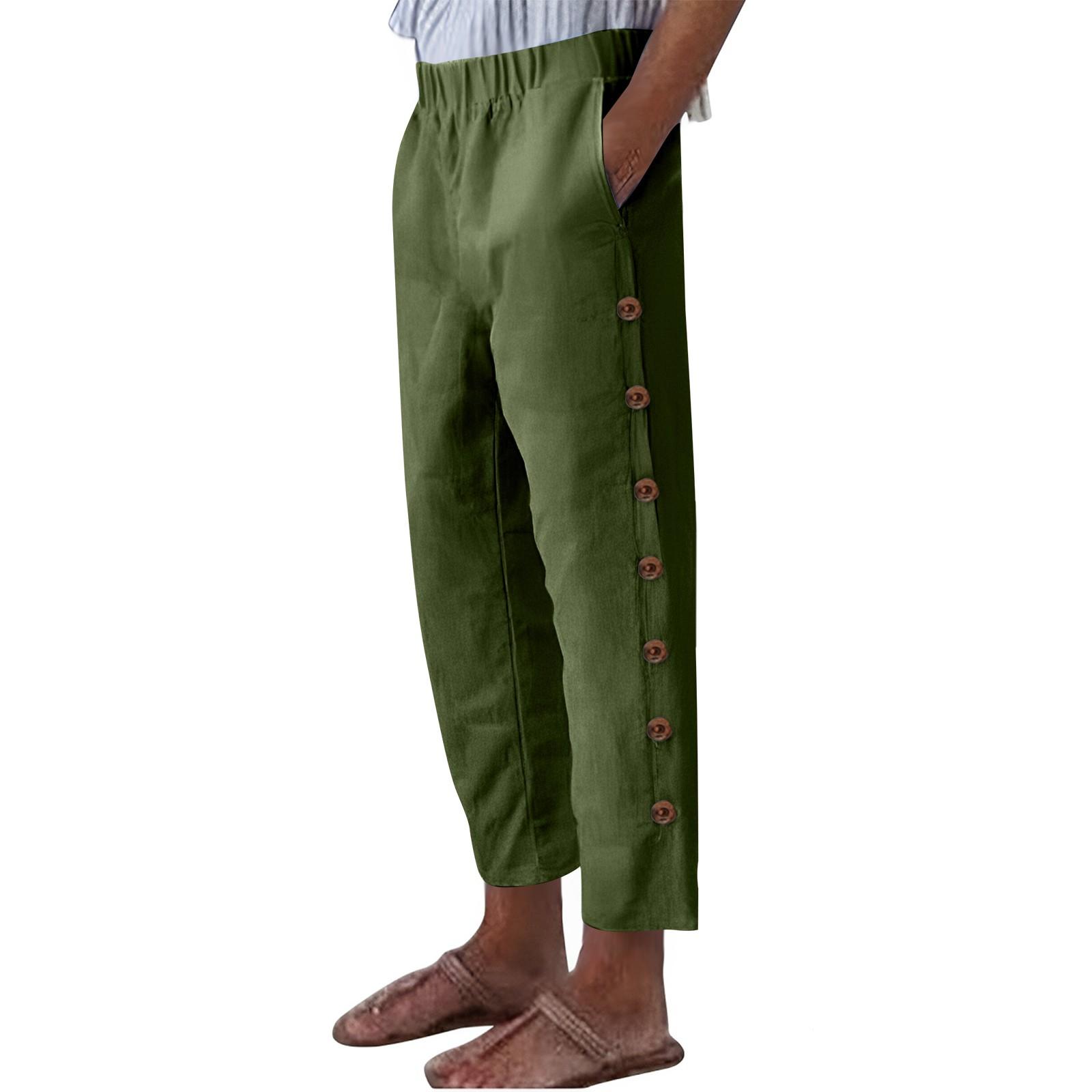 

Женские модные однотонные свободные повседневные брюки из хлопка и пеньки с эластичным поясом и карманами по бокам XXL