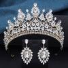 Baroque Rhinestone Bridal Large Crystal Crown and Earrings Set Wedding Headdress Party Accessories Pageant Queen Tiara Jewelry
