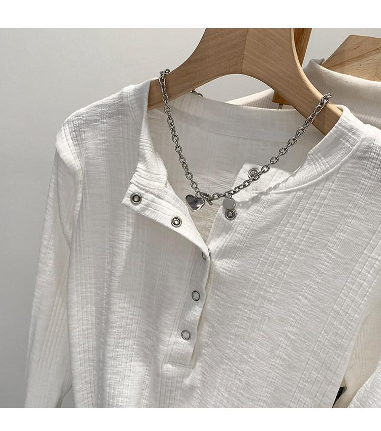 T-shirt rayé à boutons-pression à manches longues pour femme, léger et professionnel, couche de base amincissante pour l'automne/l'hiver/le printemps.