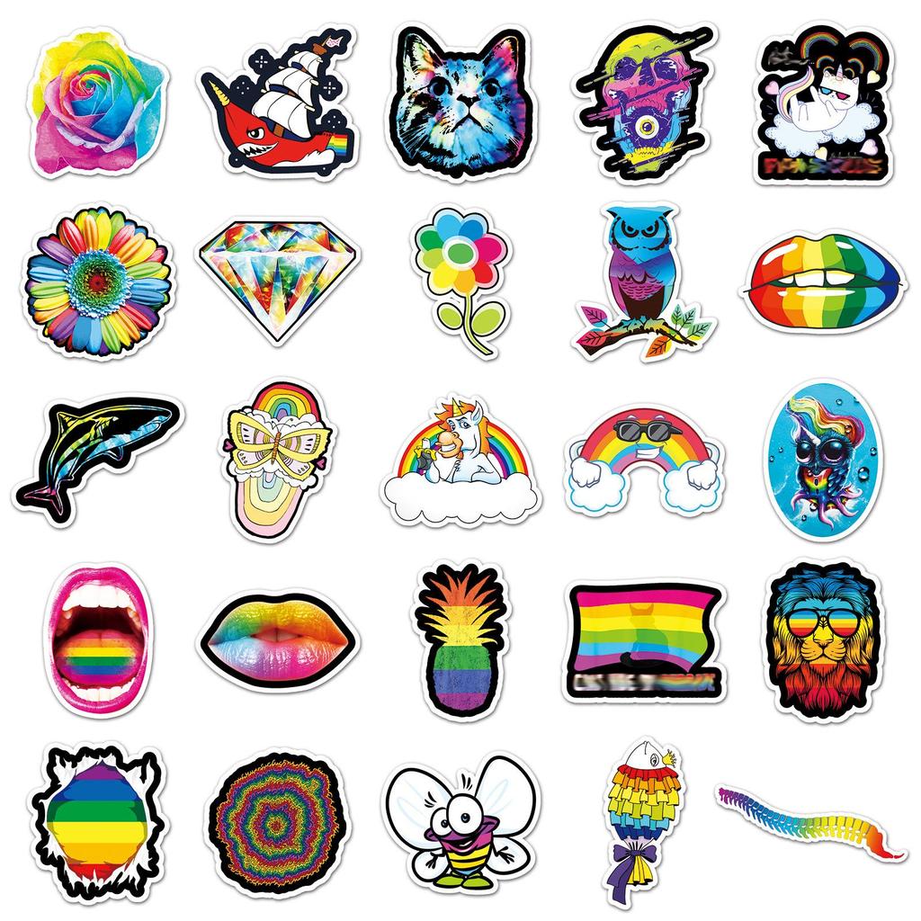 100 Colorful Seven-Color Graffiti Rainbow Stickers: Cartoon DIY Skateboard & Luggage Waterproof Set