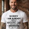 Taken by an Awesome Girl T Shirt Funny Relationship Tee for Unisex Cute Couple Gift roUnisextic Boyfriend Vintage Washed Comfortable
