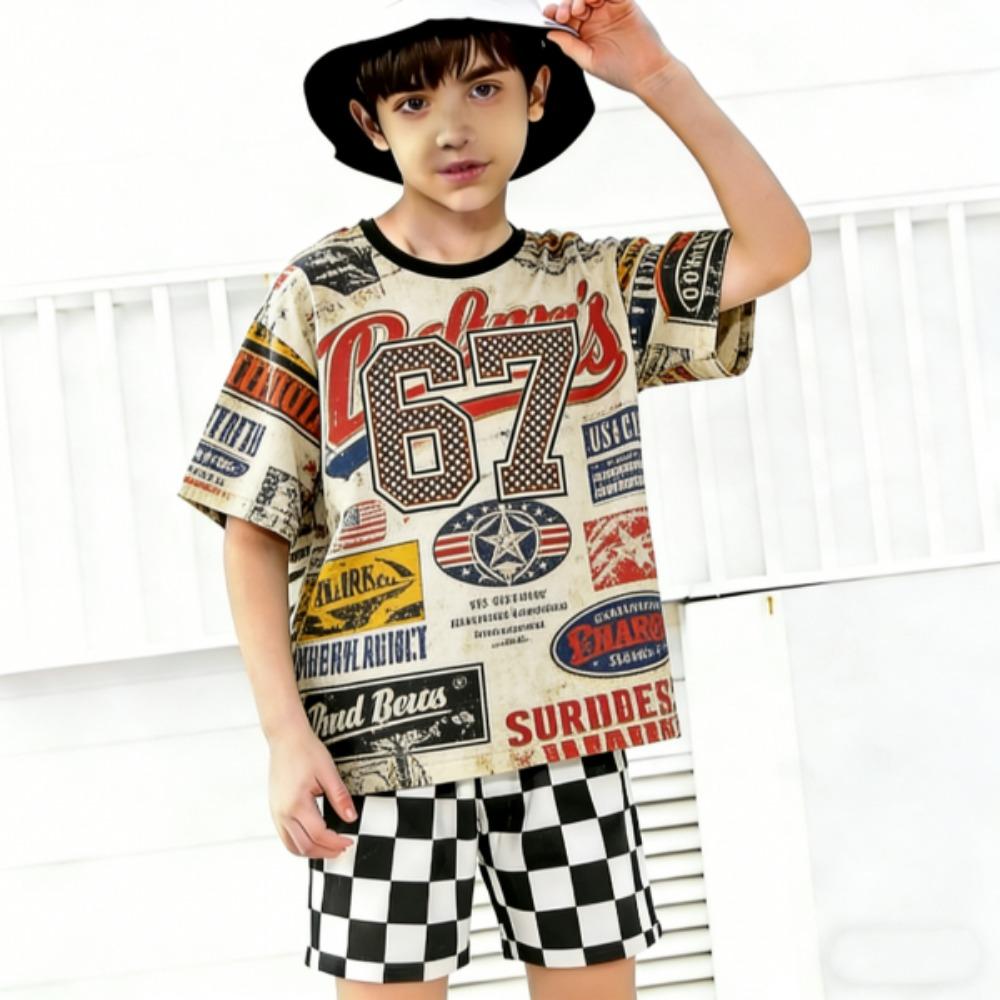 Zebra Colored Multicolored 67 Printed Kids T-shirt and Shorts 2 Piece Set Summer Casual Outfit for Boys and Girls Kids Clothing