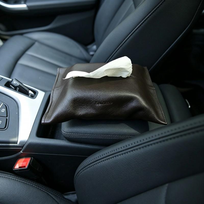 Premium Top Grain Leather Car Tissue Box Holder Dashboard Countertop Modern Minimalist Luxury Design With Auto-Rising