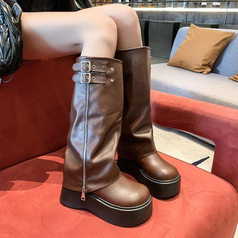 The New Shoes Are Versatile Thick-soled Height-increasing Thigh-high Boots and Retro Women's Slimming Knight Boots