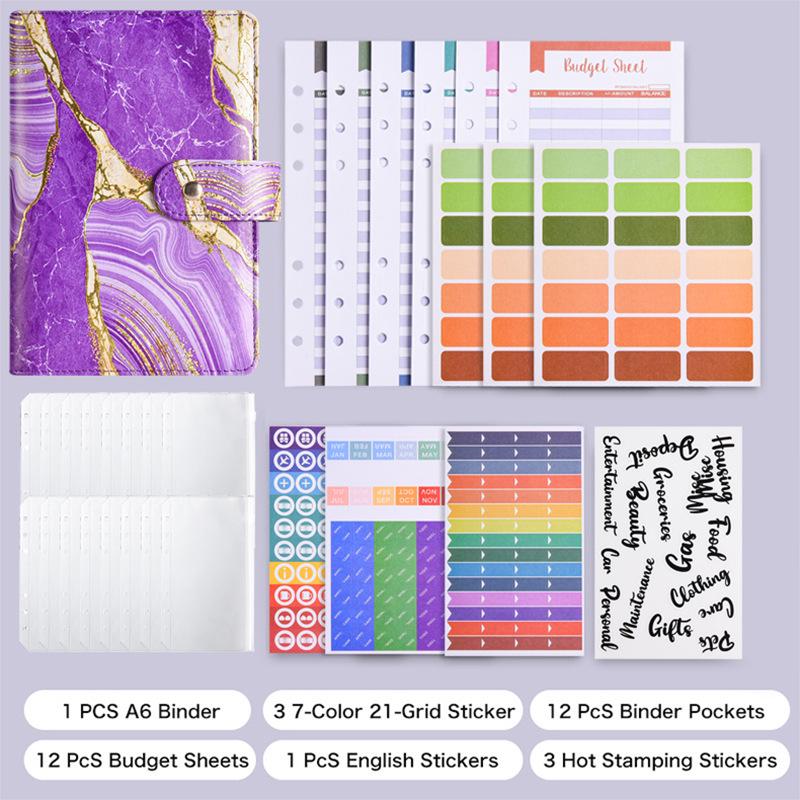 Cross-border Exclusive A6 Gold Foil Macaron PU Leather Hobonichi-Style Budget & Event Planner Notebook