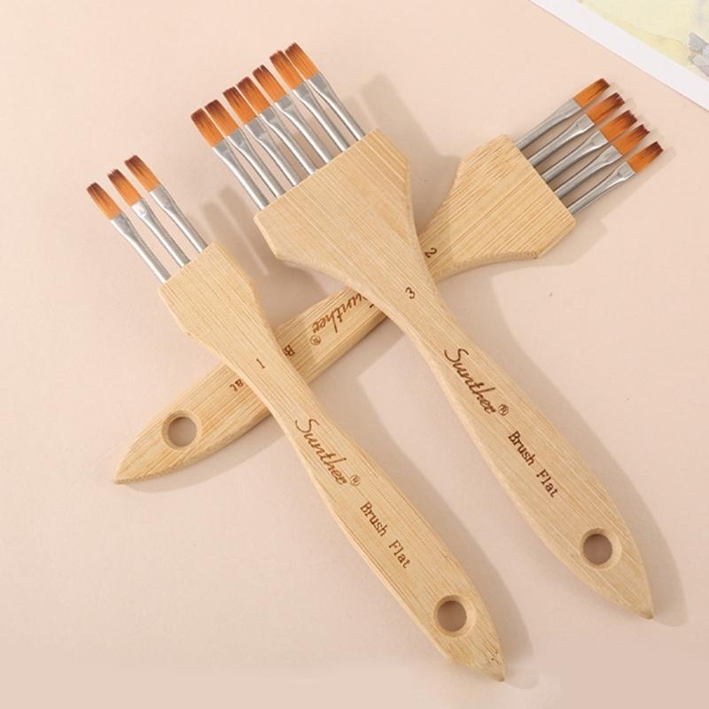 3Pcs Artist Paint Brush Set Multi Head Wood Handle Paint Brushes with Soft Nylon Bristles For Oil Watercolor Acrylic