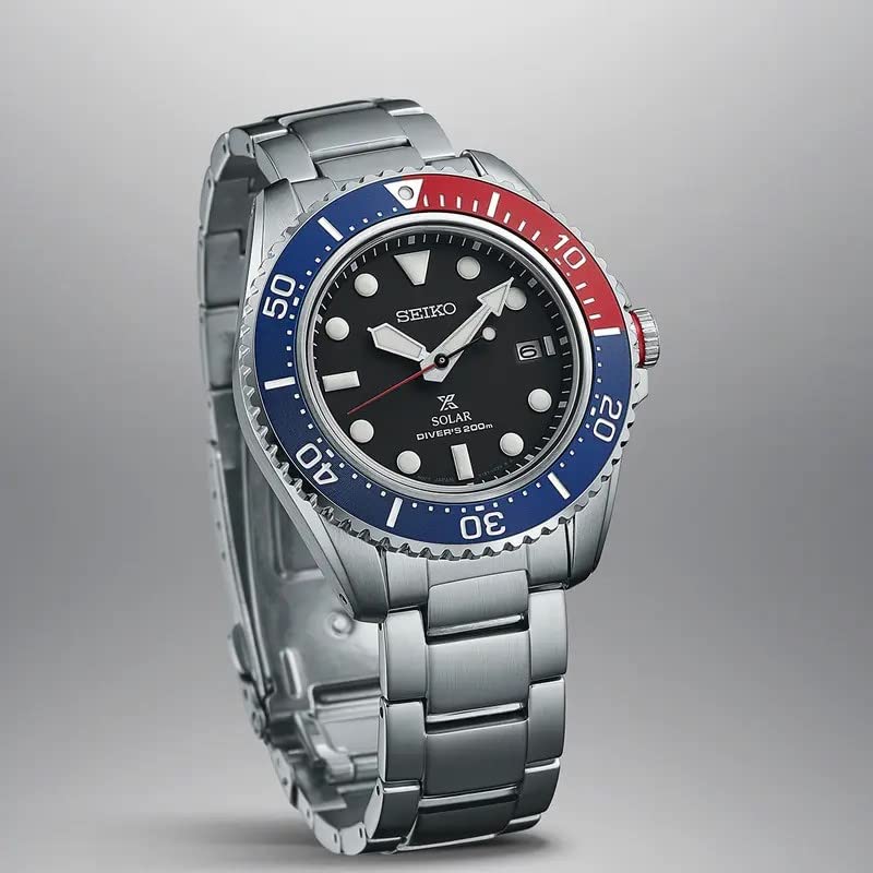 Seiko Ceas SEIKO SNE591P1 Produs PROSPEX Solar Diver Quartz Pepsi Color Ceas Diver Scuba Analog Bandă din oțel inoxidabil Sapphire Glass (Intern