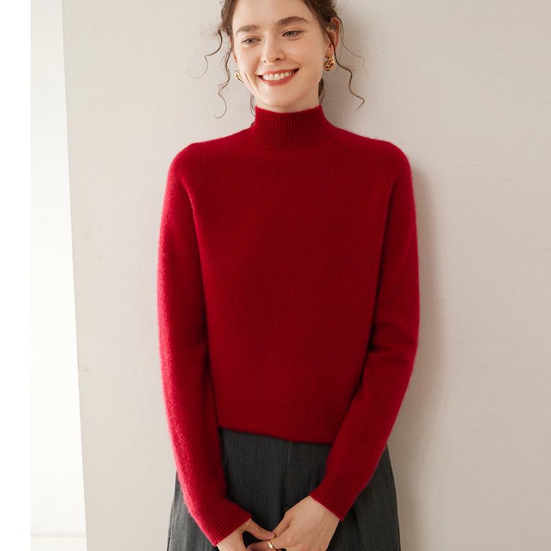 Women's 100% Pure Cashmere Soft Knit Sweater, Half-High Neck, Loose, Skin-Friendly, Slimming Base Layer