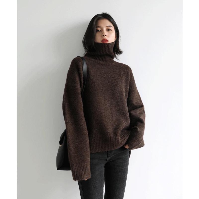 Korean Women's Sweater Loose Turtleneck Sweaters Warm Solid Pullover Top Oversized Knitwear Basic Female Tops Winter 2023 Knitted Jumper Female Pull