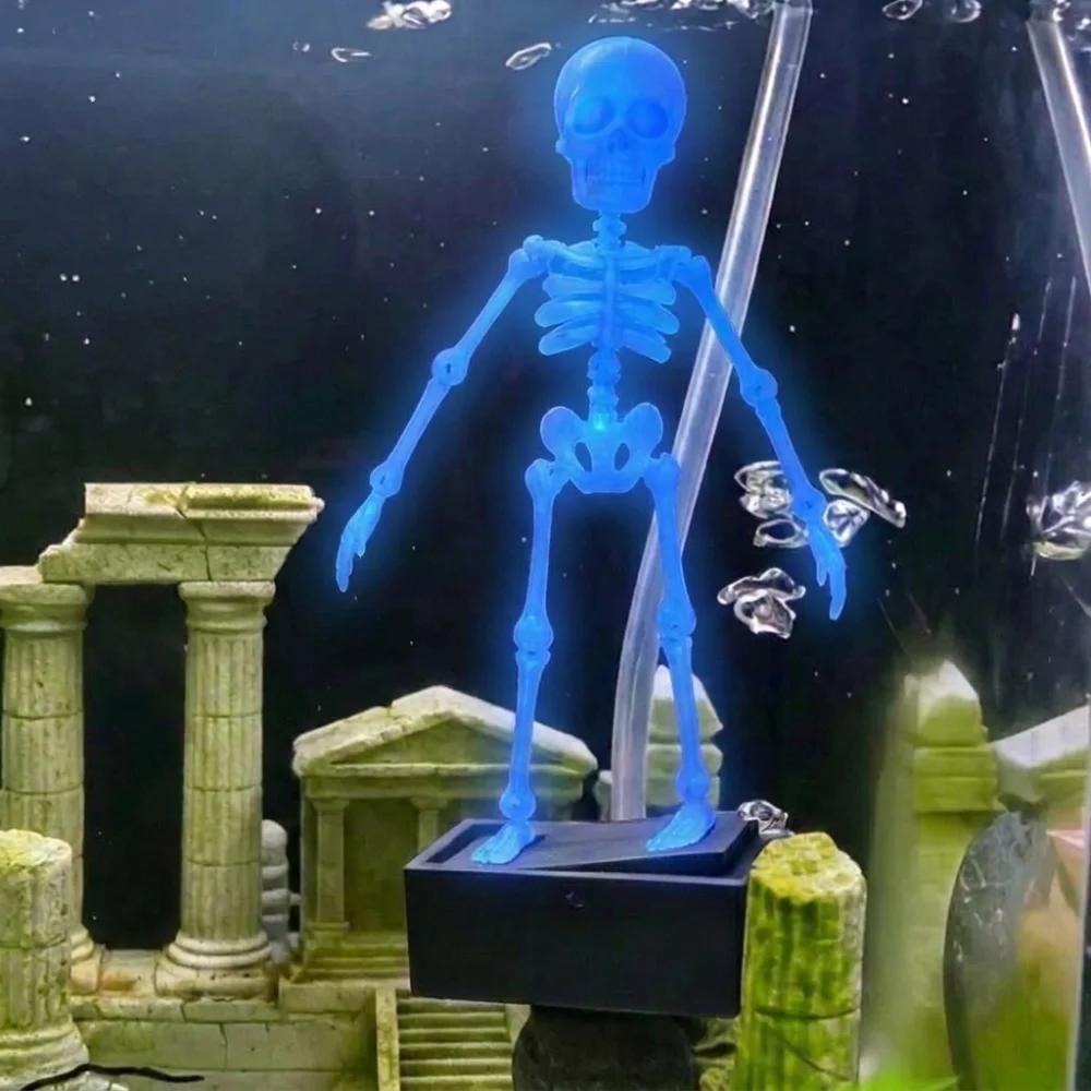 3D Printed Dancing Skeleton Aquarium Bubbler Plastic with Air Tube Fish Tank Dance Skull with Air Tube Dynamic Skeleton Bubbler