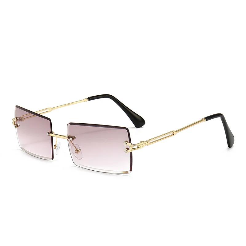 Vintage Brown Square Sunglasses Woman Luxury Brand Small Rectangle Sun Glasses Female Gradient Mirror Rimless Oculos De Sol