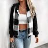 Women's Fashion Plaid Loose Casual Long Sleeve Hooded Fleece Cardigan Zipper Jacket