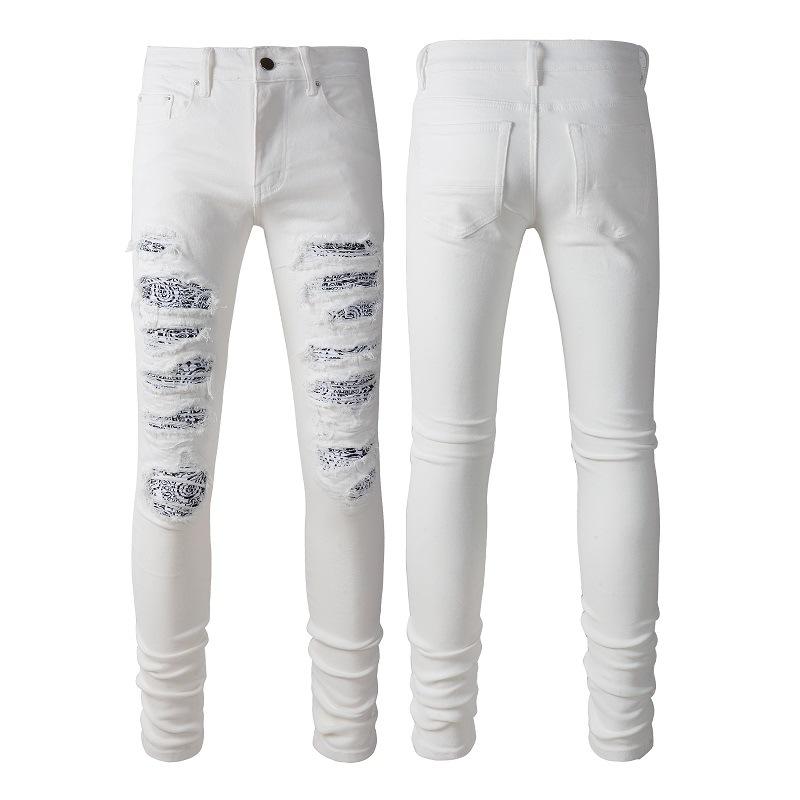 Fashionable, Casual, High-street White Jeans for Men – Slim-fit, Stretch, Ripped White Trousers