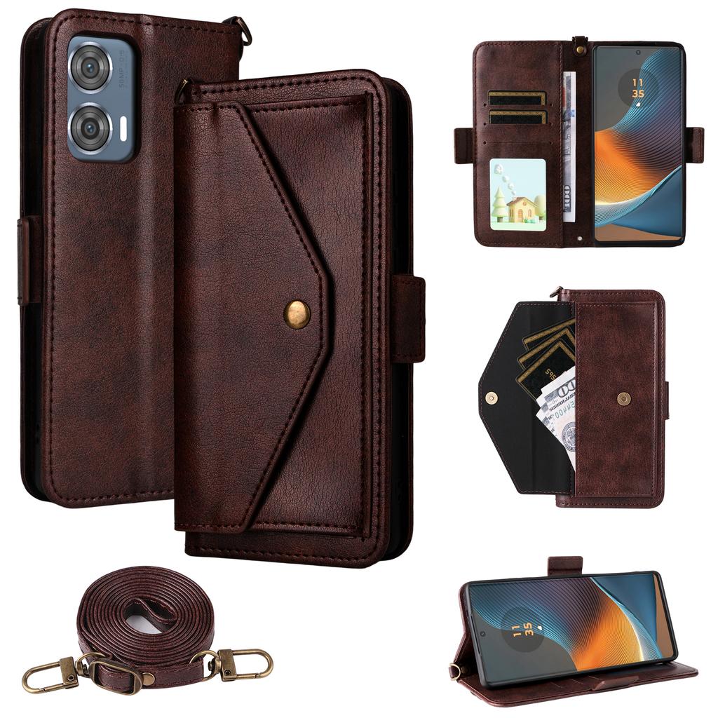 For Motorola Edge 50 Fusion 5G Leather Case Magnetic Closure Wallet Stand Phone Cover with Crossbody Strap