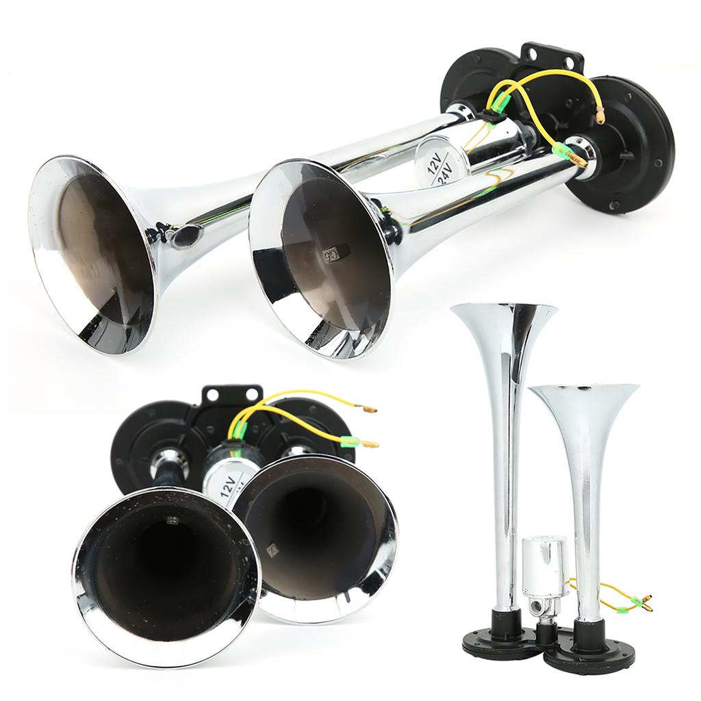 Universal Bil Pneumatisk Lufthorn Dobbelt Trompet 130dB 12V24V Tog Auto Lastebil Lastebil ABS Metall