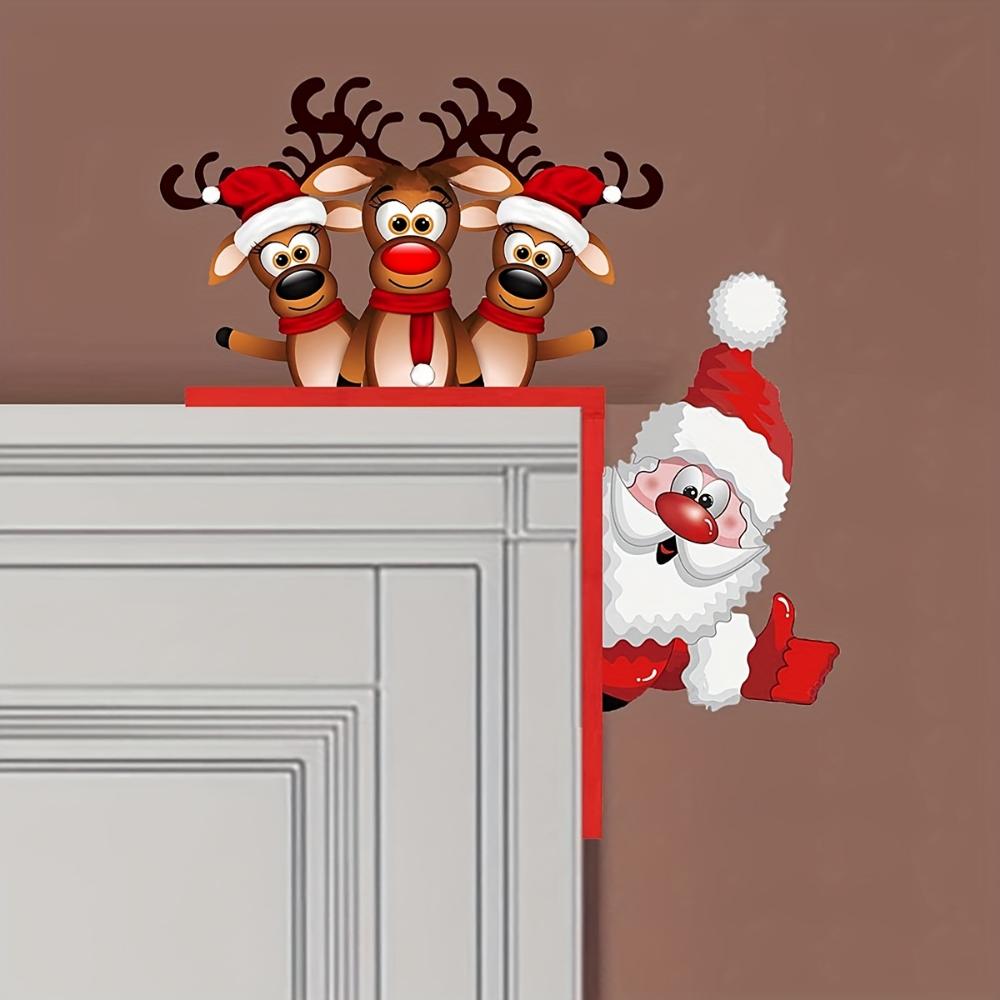 1pc Santa and Reindeer Christmas Door Corner Sign Sculpture for Living Room, Bedroom Office and Outdoor Indoor Decoration