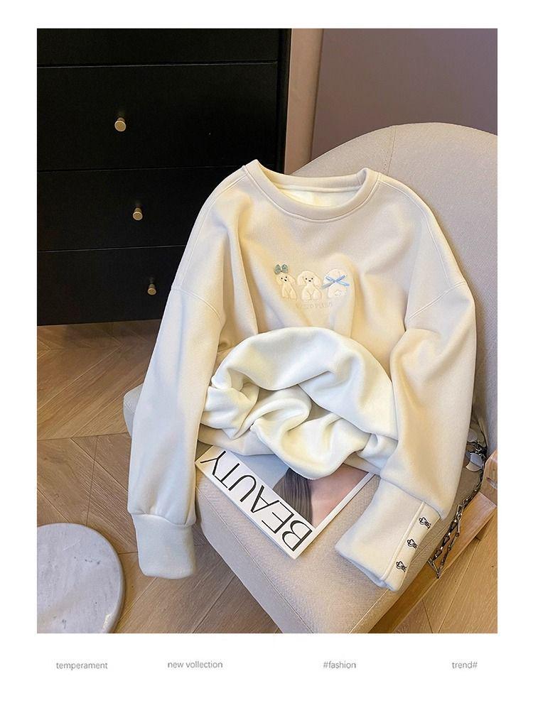Damen Übergroßes Besticktes Welpen-Sweatshirt - Herbst/Winter 2025 Modische Lockere Passform
