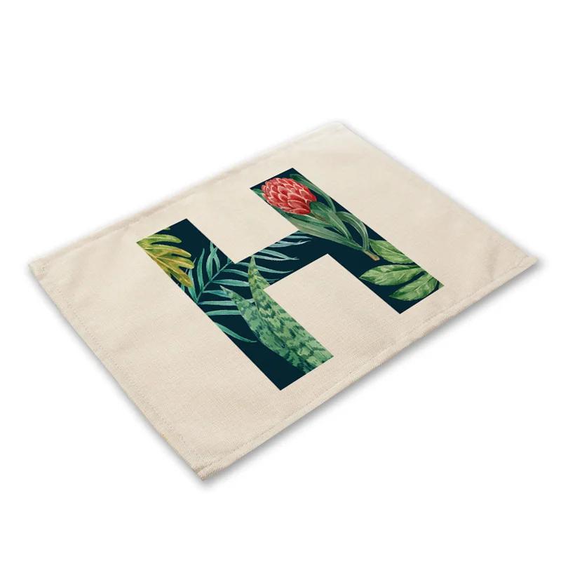 30x45cm Alphabet Letters Linen Kitchen Placemat Botanical Plant Green Tropical Leaves Dining Table Mats Coaster Pad