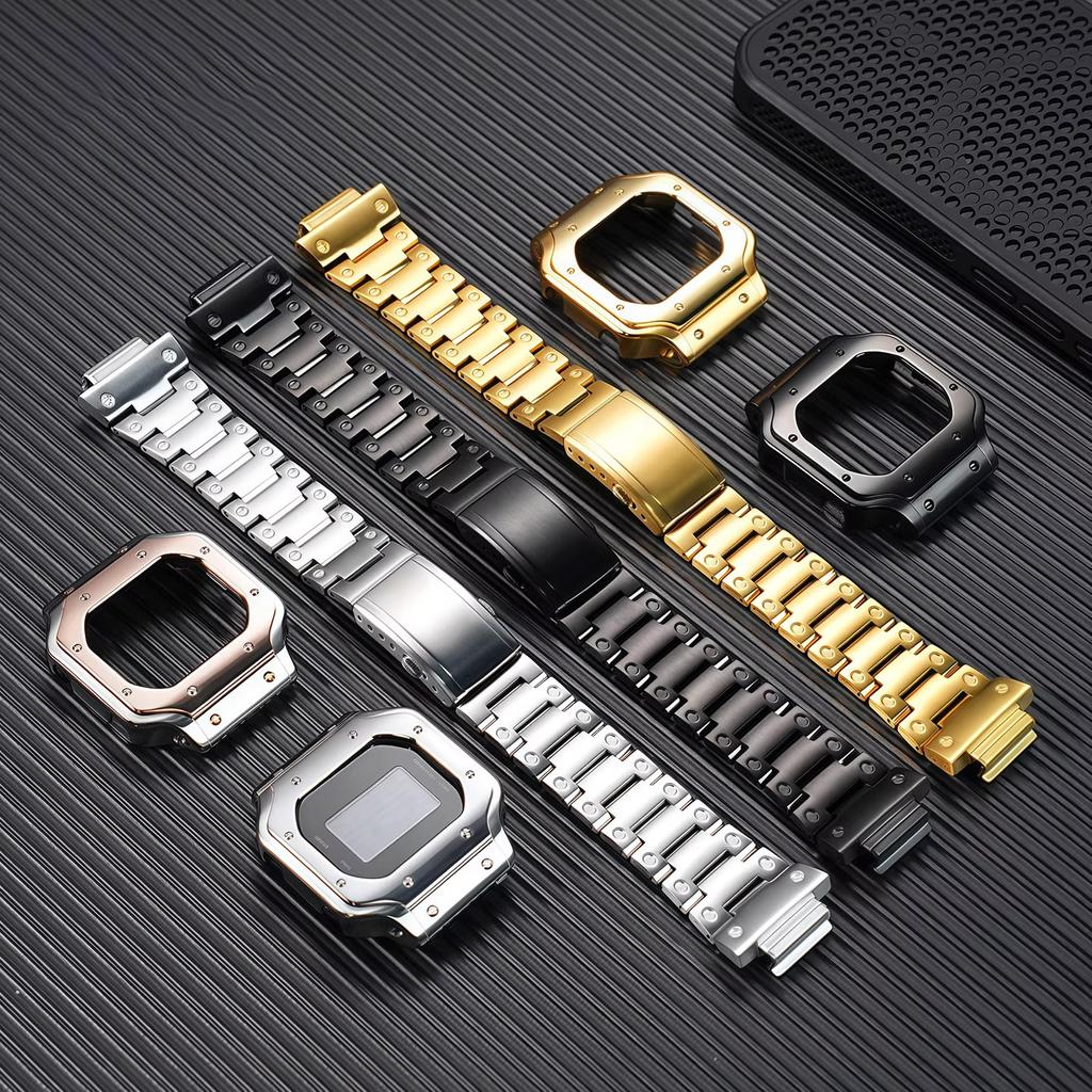 For Casio DW5600 GW-B5600 3229 small square series Modification Stainless Steel Metal Case watchband Rubber Strap men Bracelet
