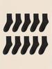 10 pairs of classic black and white women's socks spring and summer solid color thin medium women's socks
