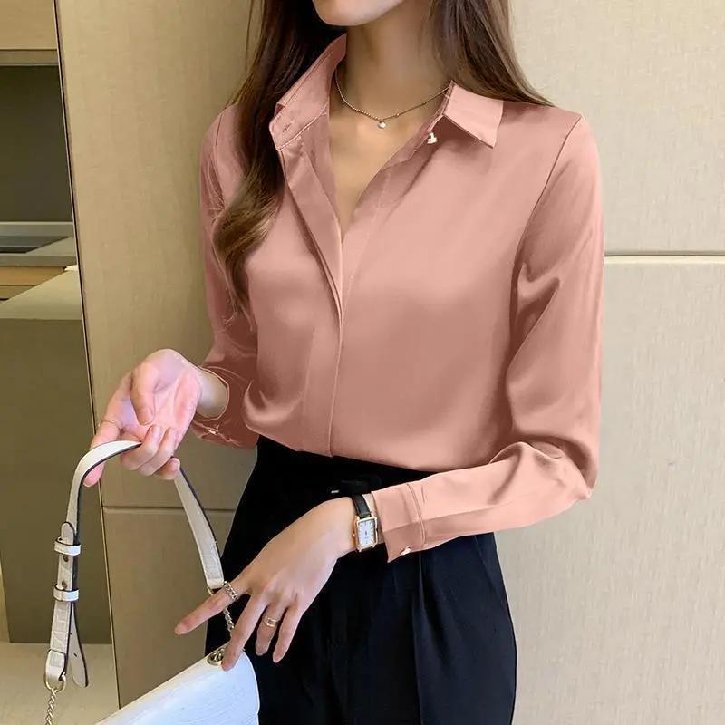 Spring and Autumn Chiffon Women's Shirt Long Sleeve Woman Blouses Satin Top Female Shirts and Blouse Basic Ladies Tops Women Clothing