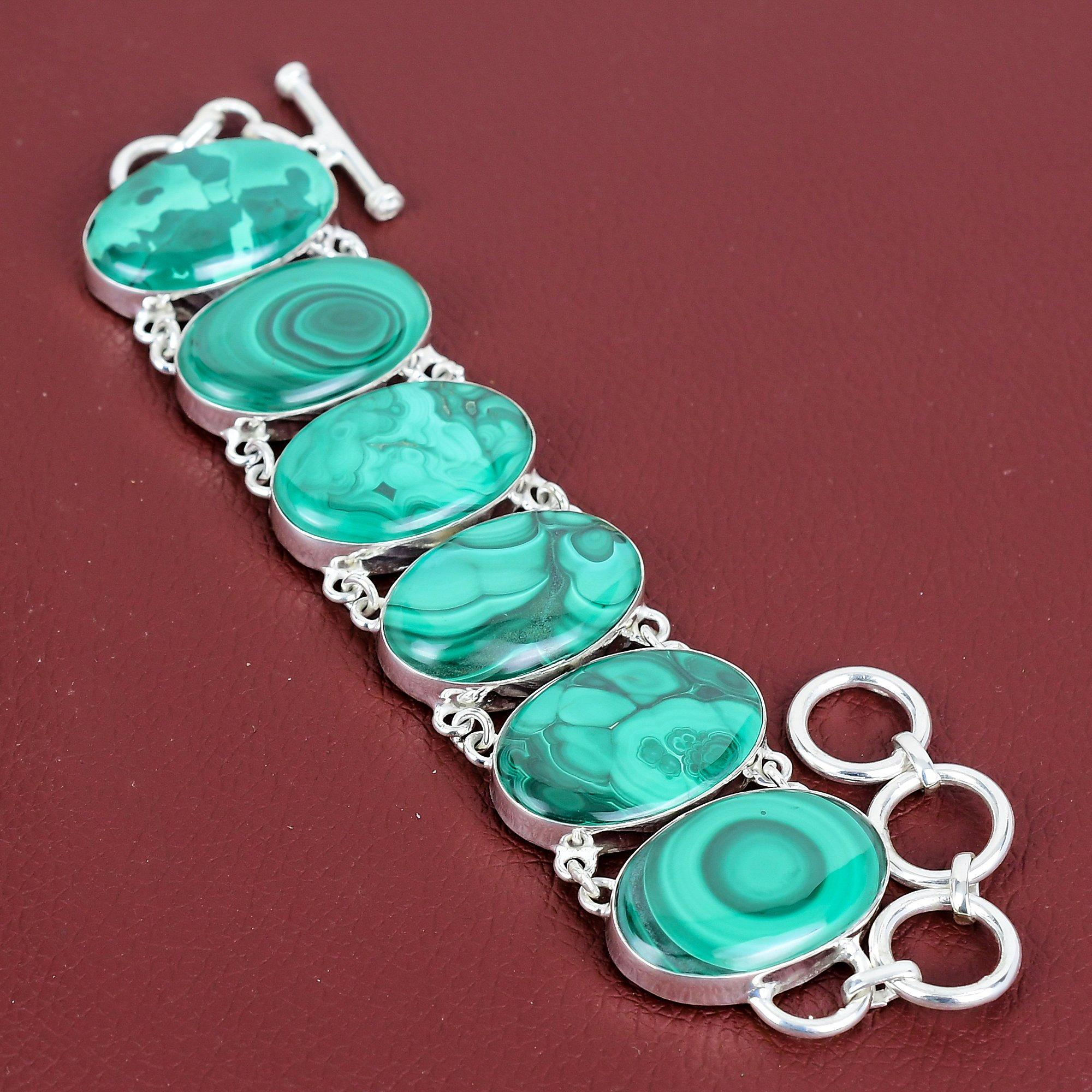 Malachite bracelet natural gemstone bracelet 925 sterling silver adjustable chain bracelet malachite jewelry handmade bracelet gifts for mom Adjustable