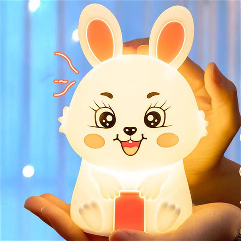 Nowa Śliczna Lampka Nocna Sterowana Pilotem Królik Silikonowa Lampka Nocna Redukująca Stres Lampka Nocna do Sypialni Prezent na Urodziny Prezent na Walentynki