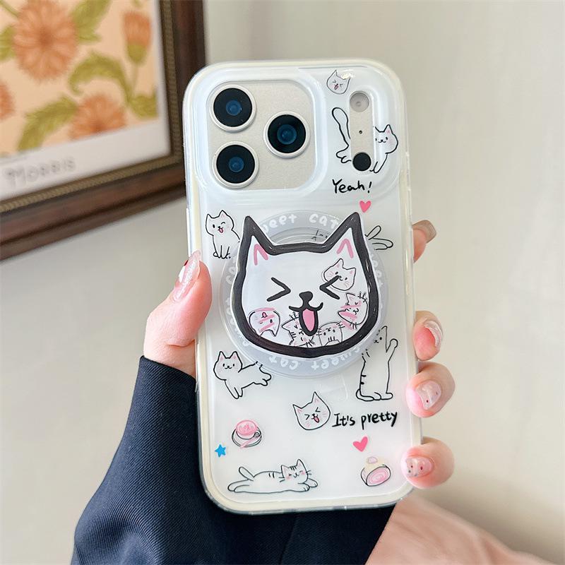 Graffiti Cat Illustration Magnetic Stand Phone Case for iPhone 17/16 Pro Max/15/14