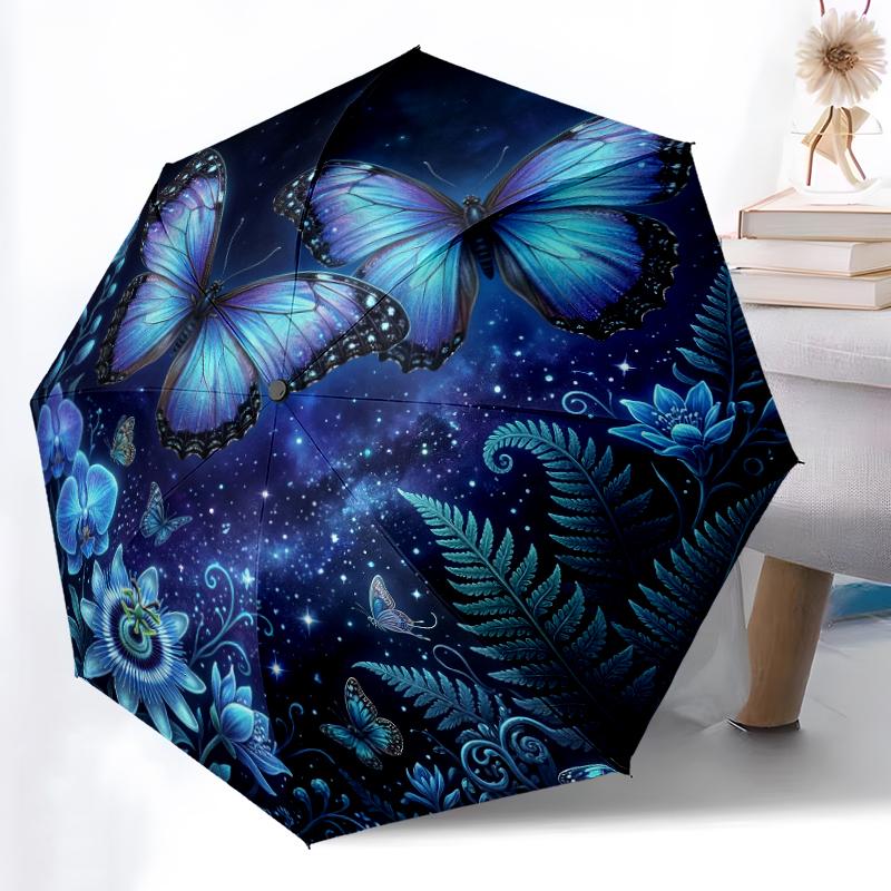 1pc Sturdy 8-Bone Auto Umbrella, Mystic Butterfly Swarm Umbrella, Digital Printed, Foldable Umbrella for On-the-Go Outdoor Use