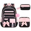 3pecs/set Elementary Bow School Bags Large Capacity Cute Backpack for Junior High School Girls with Pencil Case Lunch Box Set