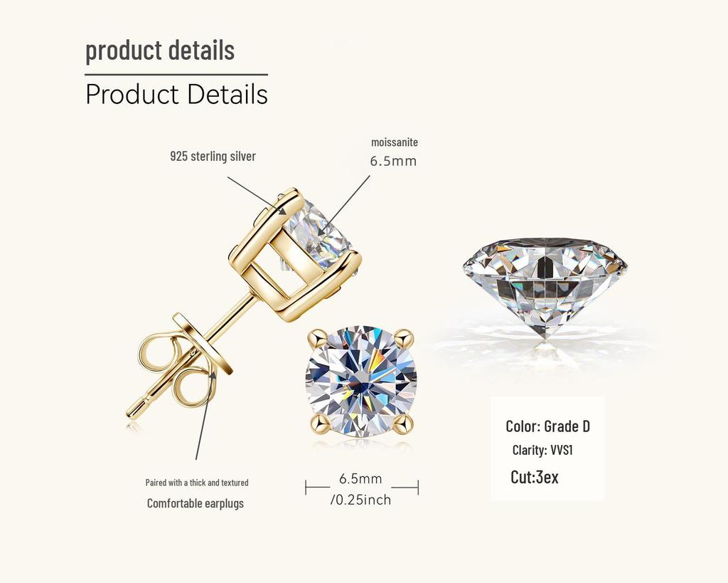 Klassische Moissanit Ohrstecker mit vier Krappenfassungen aus S925 Sterlingsilber für Damen - Elegantes Design