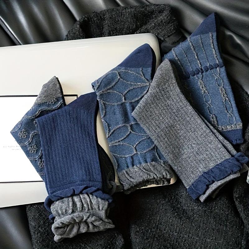 1PC Navy Blue Timeless Seamless Well-Made Versatile Comfortable Vintage Soft Mid-Calf Elegant Socks Seam-Free