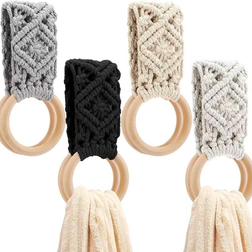 Cotton Rope Macrame Towel Holder Wooden Ring Towel Ring Holder New Wall Towel Rack  Bathroom