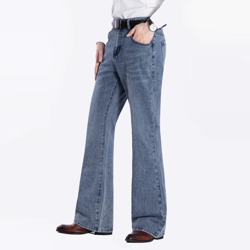 Men's Denim Flared Jeans Men's Mid Rise Stretch Light Blue Jeans