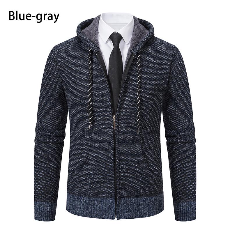 Men's Hooded Fleece-Lined Knitted Cardigan - Thick, Plus Size, Autumn/Winter 2023 Collection.
