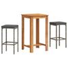 3 Piece Outdoor Bar Set Gray Solid Acacia Wood and Poly Rattan