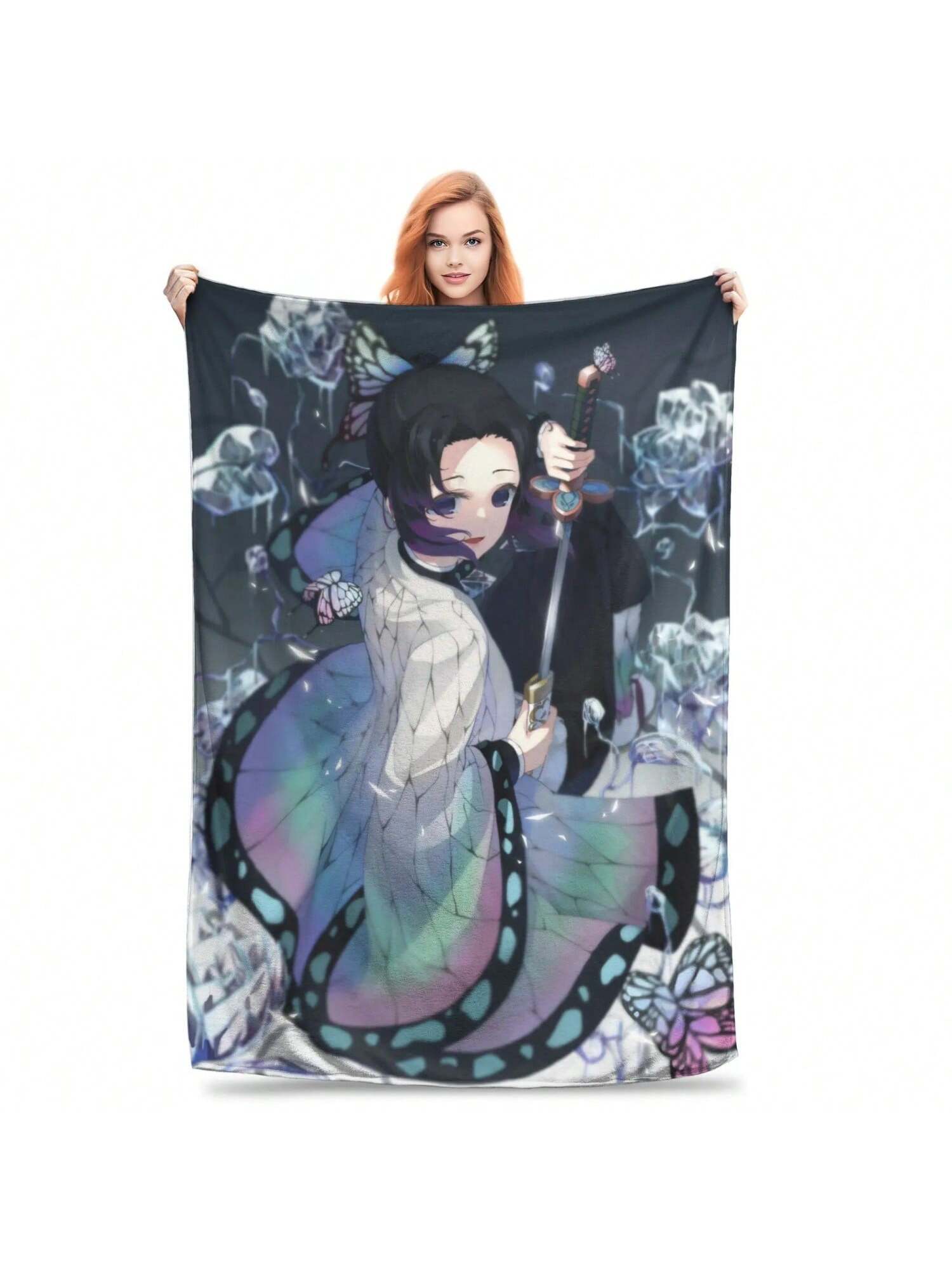 Kochou Shinobu Blanket Fleece  Winter Kimetsu No Yaiba  Warm Throw Blankets For Home Couch Rug Piece 75X95CM