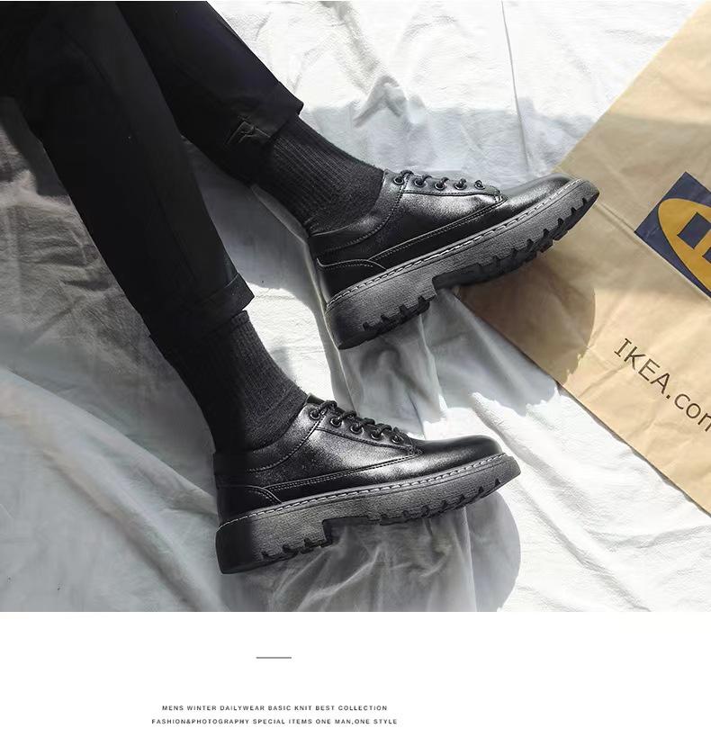 Men's Thick Sole Leather Lace-up Low-top Casual Shoes for Spring & Autumn