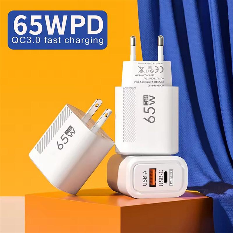 USB C GaN Charger 65W QC3.0 Fast Charging Phone Charger Adapter For iPhone Samsung Xiaomi Quick Charging EU/US Plug Wall Charger