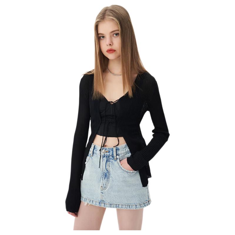 Jinyujie Women s High-Waisted Washed Denim Mini Skirt 29