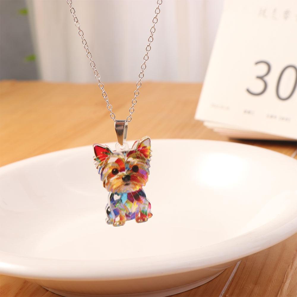 Friendship Yorkshire Terrier Necklace 2D Flat Dog Pendant Necklace Long Sweater Chain Women