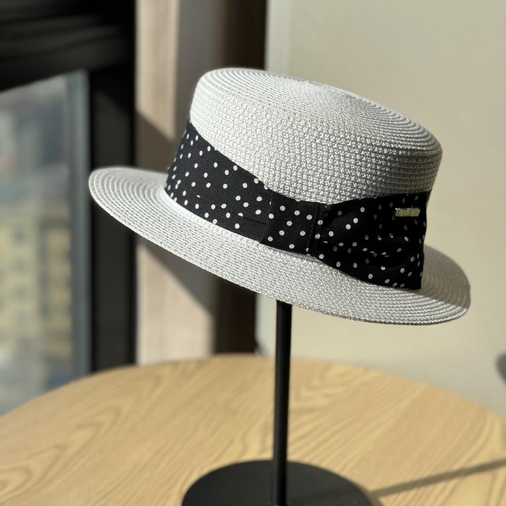 Retro French Polka Dot Top Hat Women's Spring and Summer Sunshade Sunscreen Hat Travel Vacation Straw Hat