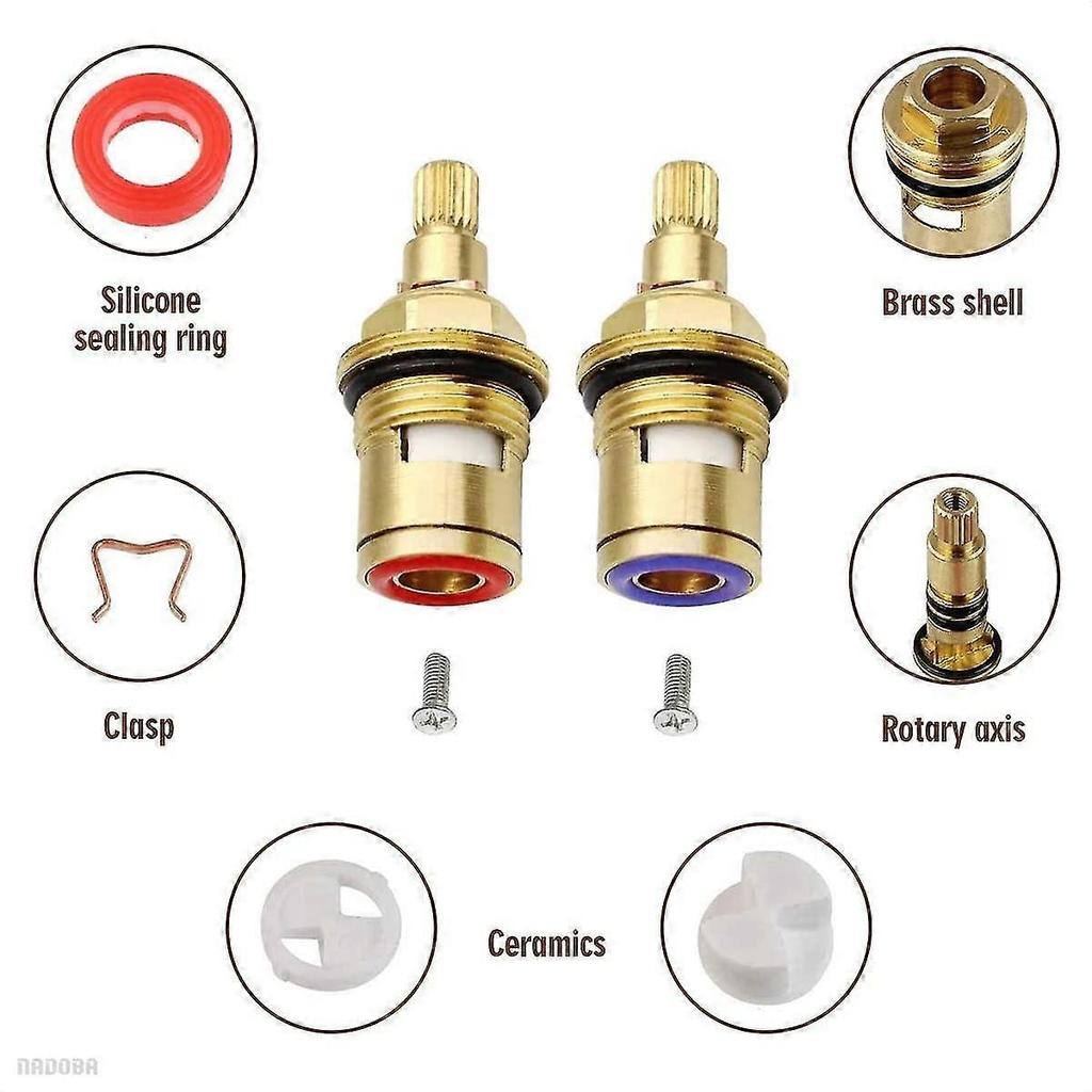 Replacement Brass Ceramic Stem Disc Cartridge Faucet Valve Quarter Turn 1/2" For Bathroom Kitchen Tap (1 Pair Hot & Cold)
