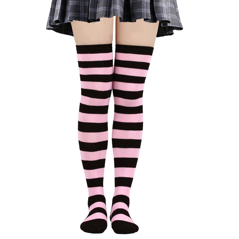 Barva pruhované dámské módní ponožky nad kolena udržují teplo Sexy tenké punčochy