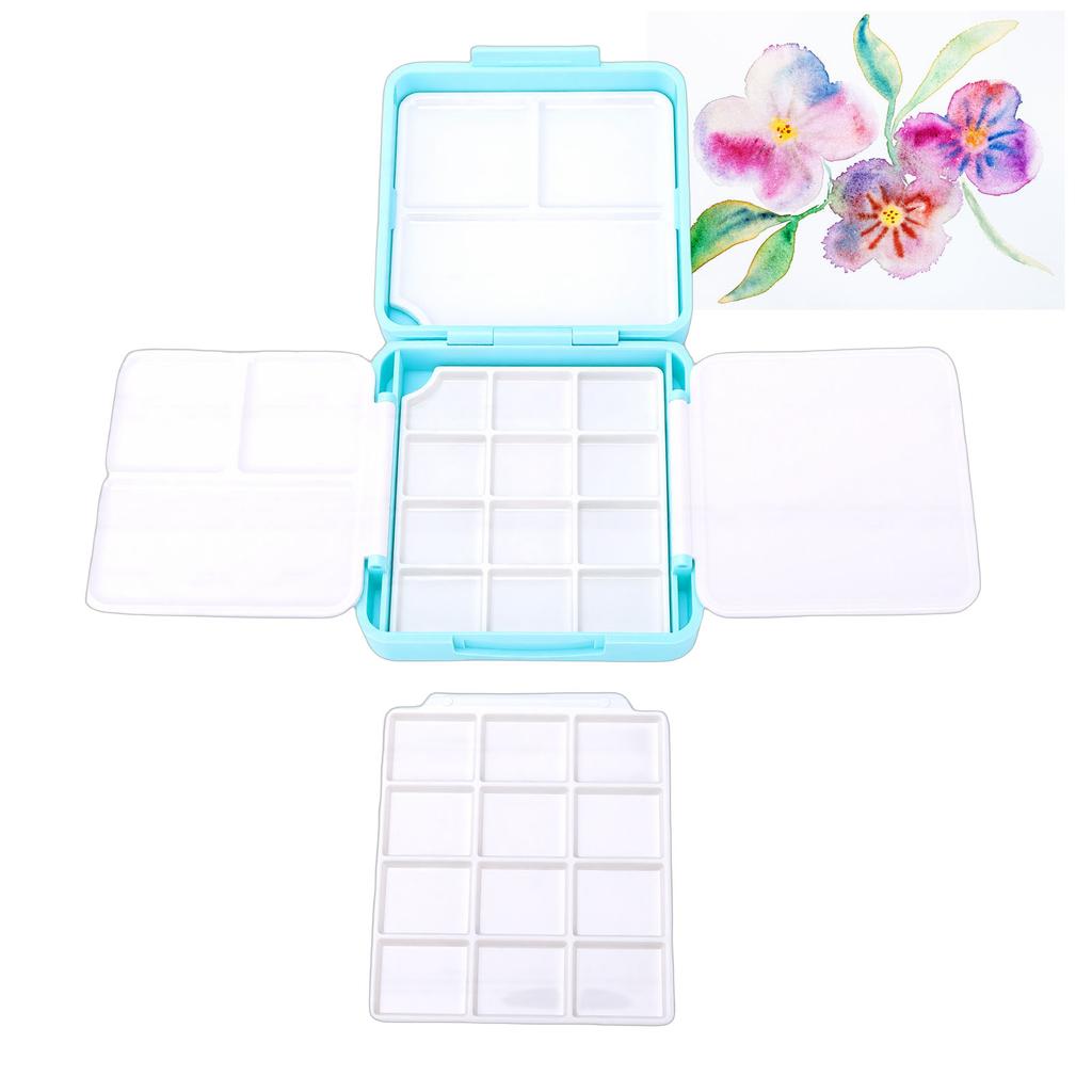 Watercolor Paint Set Travel Portable 24 Well Empty Mixing Tray with   Washing Bucket