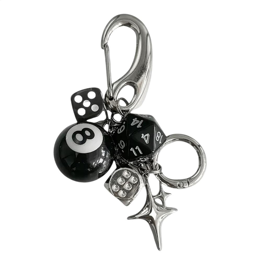 

Hiphop Black Dice Billiards KeychainLucky Dice StarburstPendant Bag CharmsHangings Punk Cool Ornament Accessories срібний