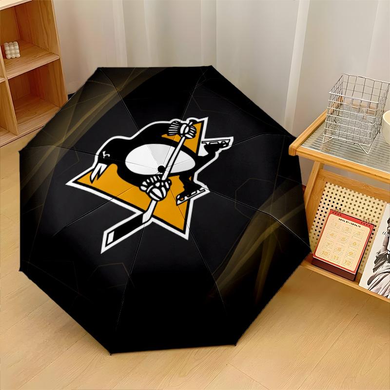 Pittsburgh Penguins Print Auto 8?Ribs Folding Umbrella Wind Resistant Lightweight Automatic Umbrella For Daily Travel